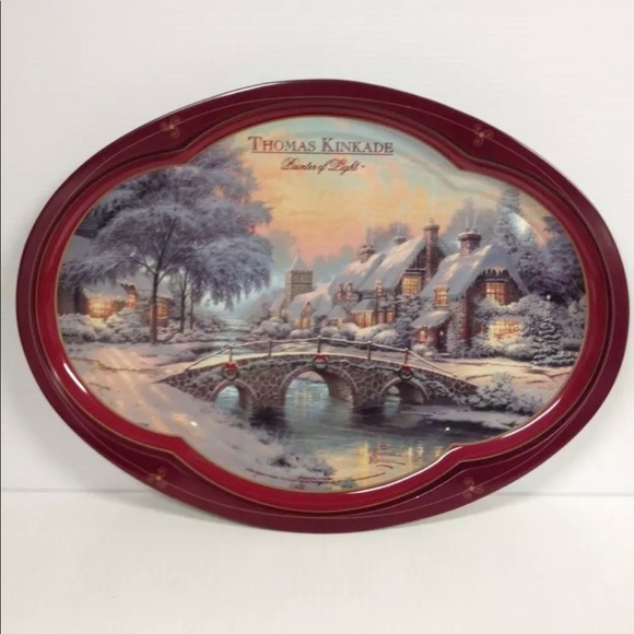 Thomas Kinkade Painted Of Light Cobblestone Tray - Picture 1 of 6